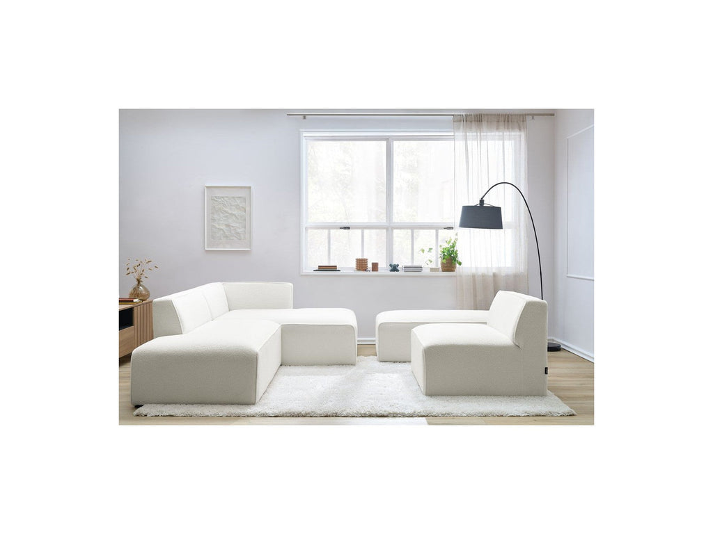 Megeve - Canapé D'Angle Fixe Modulable - Tissu Bouclette - Avec 1 Chauffeuse Et 1 Pouf - Angle Droit