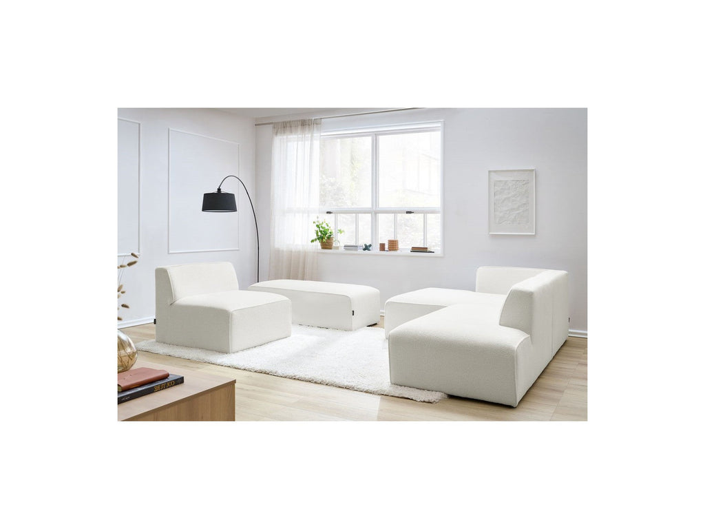 Megeve - Canapé D'Angle Fixe Modulable - Tissu Bouclette - Avec 1 Chauffeuse Et 1 Pouf - Angle Gauche