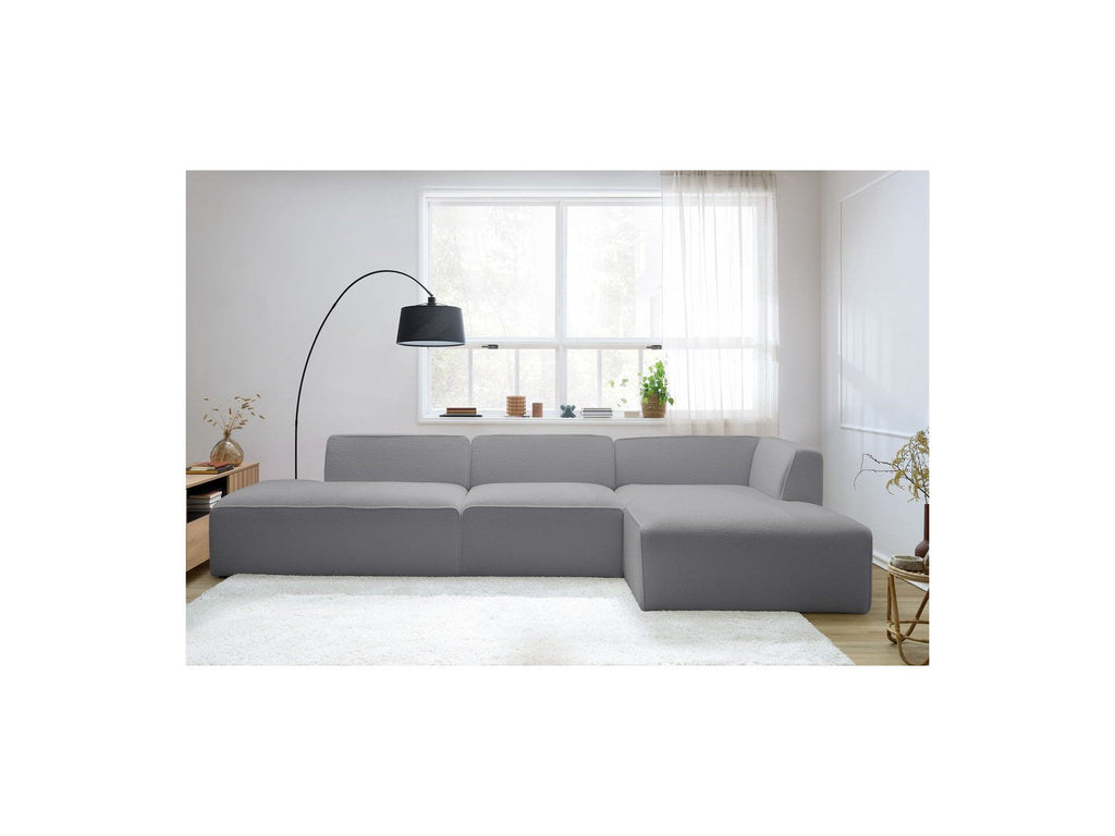 Megeve - Canapé D'Angle Fixe Modulable - Tissu Bouclette - Avec 1 Chauffeuse Et 1 Pouf - Angle Droit