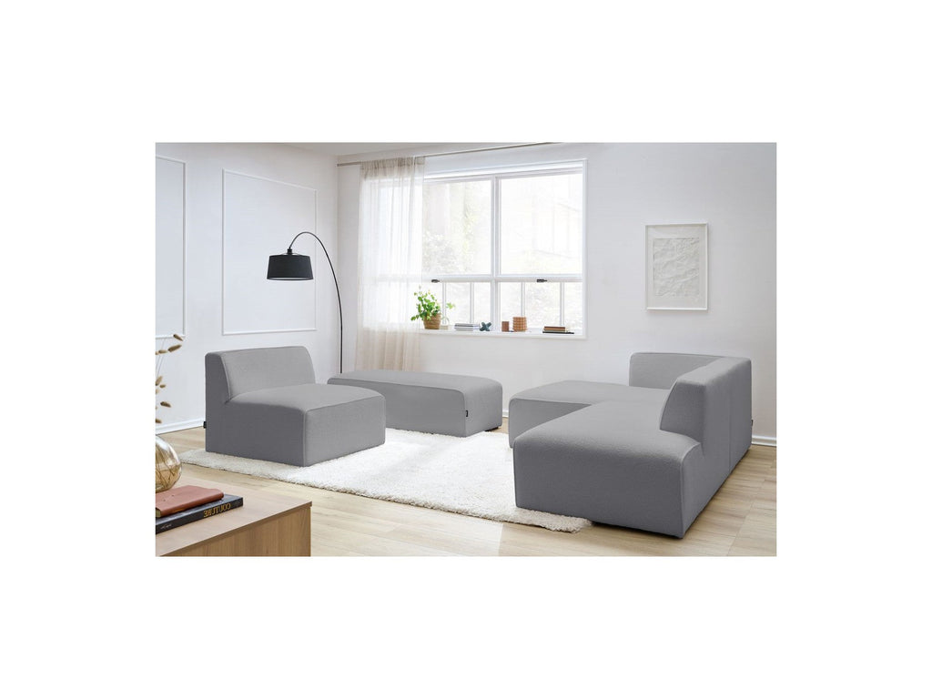 Megeve - Canapé D'Angle Fixe Modulable - Tissu Bouclette - Avec 1 Chauffeuse Et 1 Pouf - Angle Gauche