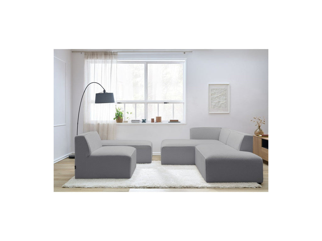 Megeve - Canapé D'Angle Fixe Modulable - Tissu Bouclette - Avec 1 Chauffeuse Et 1 Pouf - Angle Gauche
