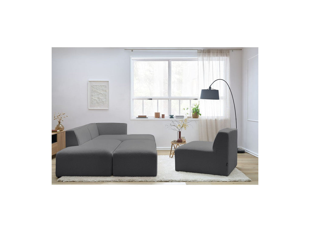 Megeve - Canapé D'Angle Fixe Modulable - Tissu Bouclette - Avec 1 Chauffeuse Et 1 Pouf - Angle Droit