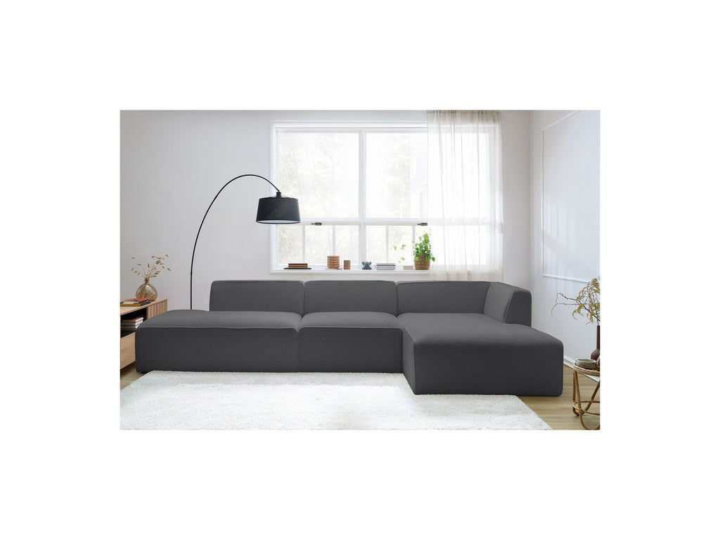 Megeve - Canapé D'Angle Fixe Modulable - Tissu Bouclette - Avec 1 Chauffeuse Et 1 Pouf - Angle Droit