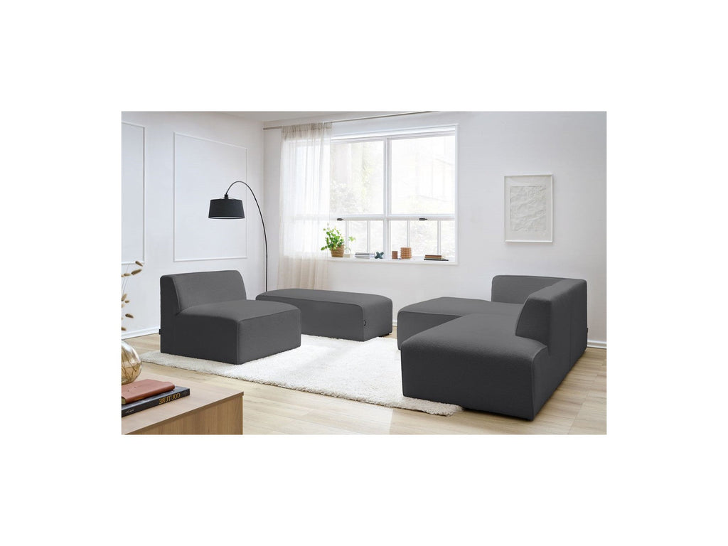 Megeve - Canapé D'Angle Fixe Modulable - Tissu Bouclette - Avec 1 Chauffeuse Et 1 Pouf - Angle Gauche