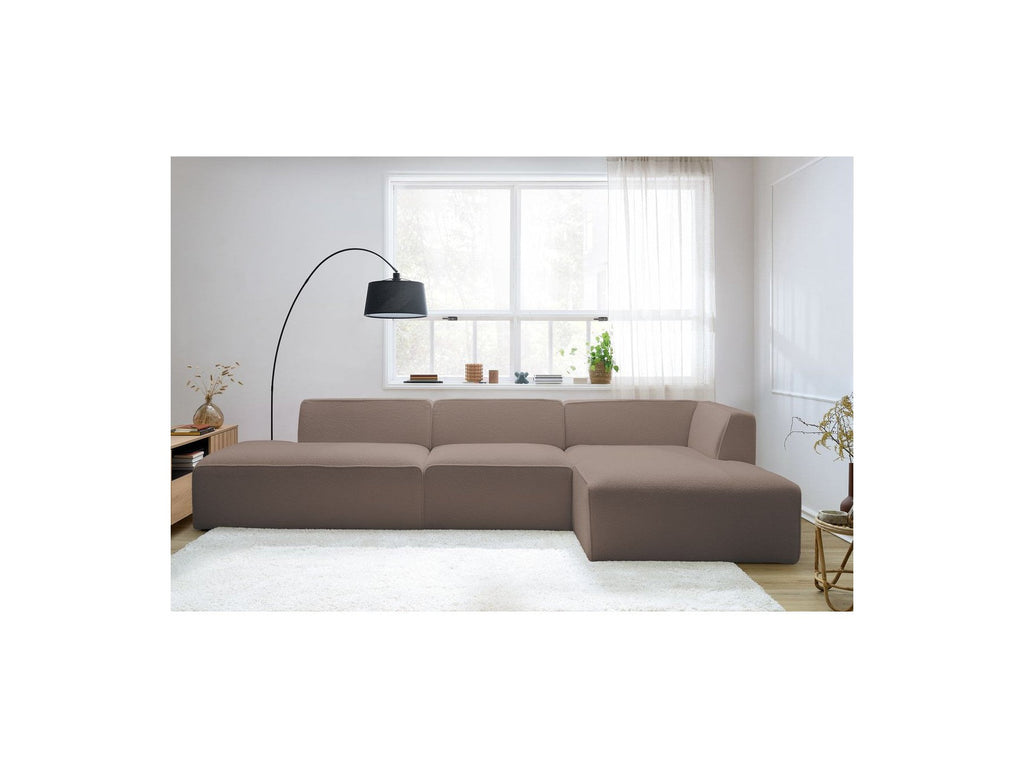 Megeve - Canapé D'Angle Fixe Modulable - Tissu Bouclette - Avec 1 Chauffeuse Et 1 Pouf - Angle Droit