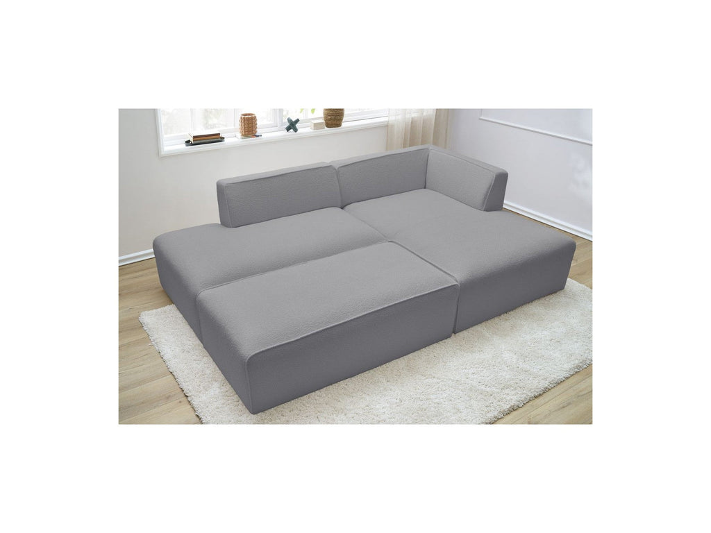 Megeve - Canapé D'Angle Fixe Modulable - Tissu Bouclette - Avec Pouf - Angle Droit