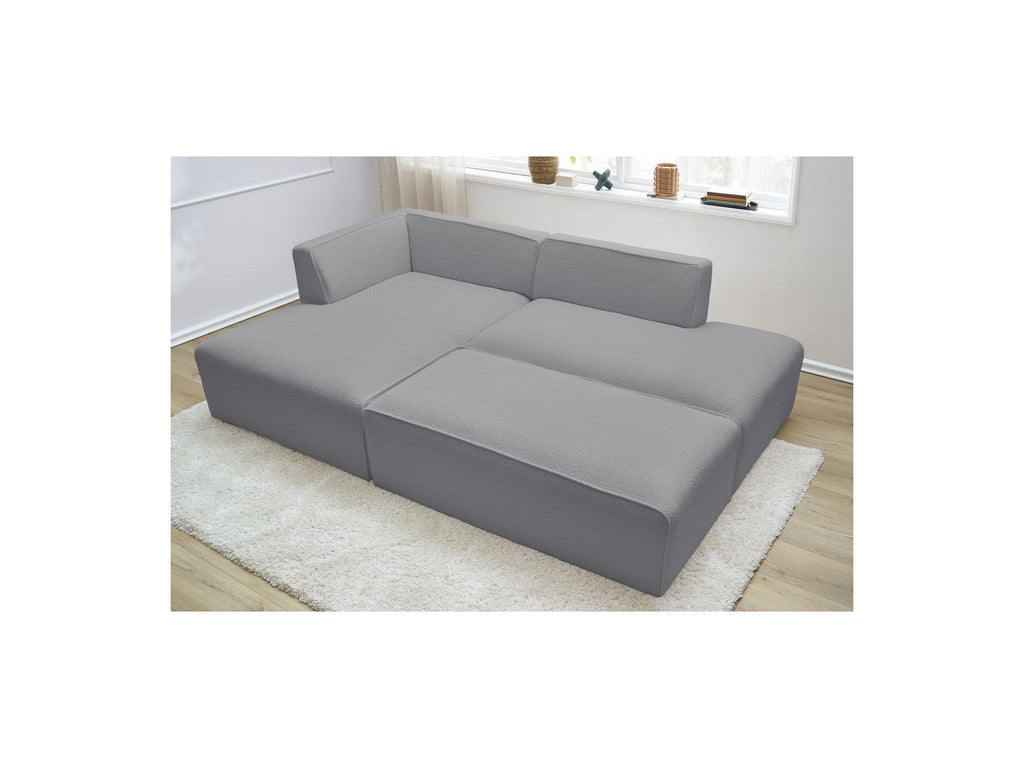 Megeve - Canapé D'Angle Fixe Modulable - Tissu Bouclette - Avec Pouf - Angle Gauche