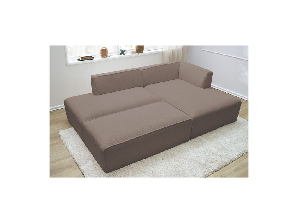 Megeve - Canapé D'Angle Fixe Modulable - Tissu Bouclette - Avec Pouf - Angle Droit