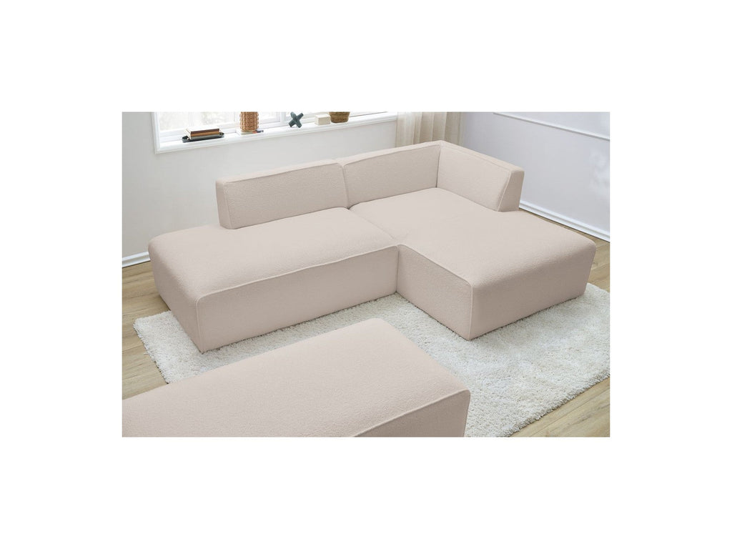 Megeve - Canapé D'Angle Fixe Modulable - Tissu Bouclette - Avec Pouf - Angle Droit
