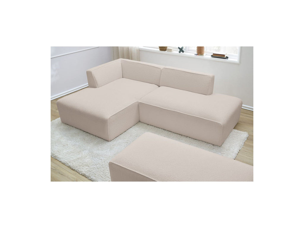 Megeve - Canapé D'Angle Fixe Modulable - Tissu Bouclette - Avec Pouf - Angle Gauche