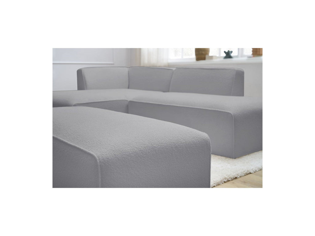 Megeve - Canapé D'Angle Fixe Modulable - Tissu Bouclette - Avec Pouf - Angle Gauche