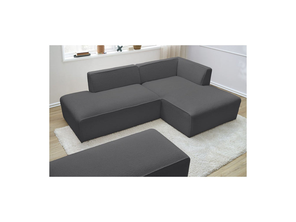 Megeve - Canapé D'Angle Fixe Modulable - Tissu Bouclette - Avec Pouf - Angle Droit