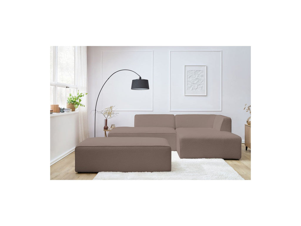 Megeve - Canapé D'Angle Fixe Modulable - Tissu Bouclette - Avec Pouf - Angle Droit