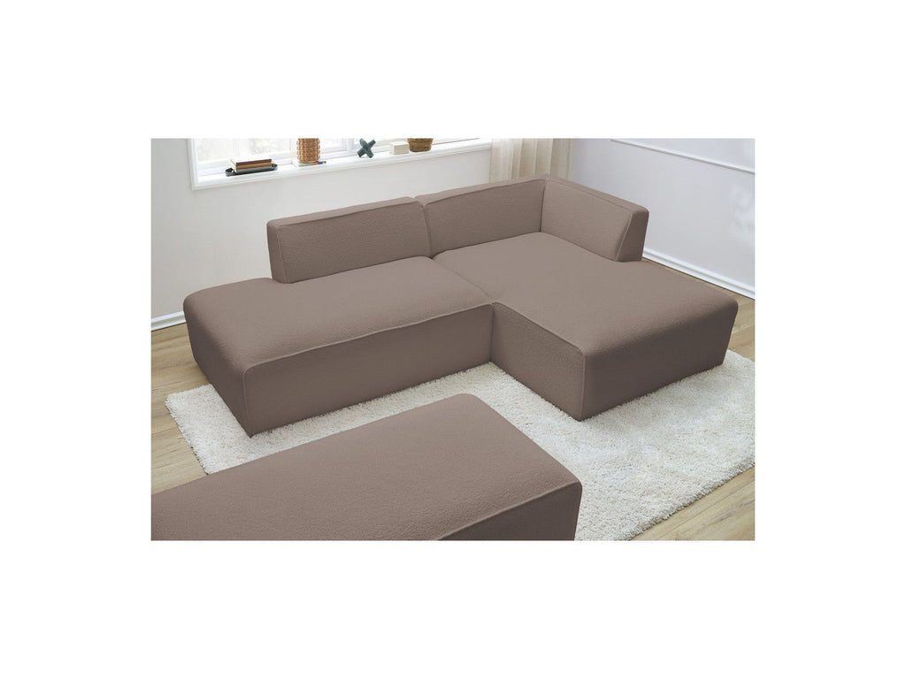 Megeve - Canapé D'Angle Fixe Modulable - Tissu Bouclette - Avec Pouf - Angle Droit