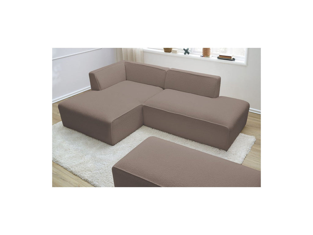 Megeve - Canapé D'Angle Fixe Modulable - Tissu Bouclette - Avec Pouf - Angle Gauche