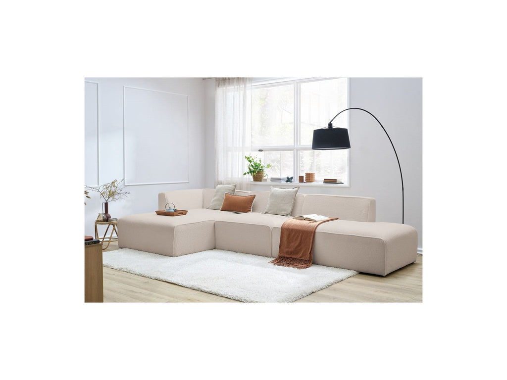 Megeve - Canapé D'Angle Fixe Modulable - Tissu Bouclette - Avec 1 Chauffeuse Et 1 Pouf - Angle Gauche