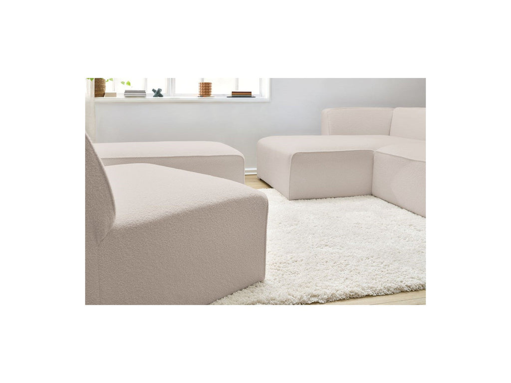 Megeve - Canapé D'Angle Fixe Modulable - Tissu Bouclette - Avec 1 Chauffeuse Et 1 Pouf - Angle Gauche