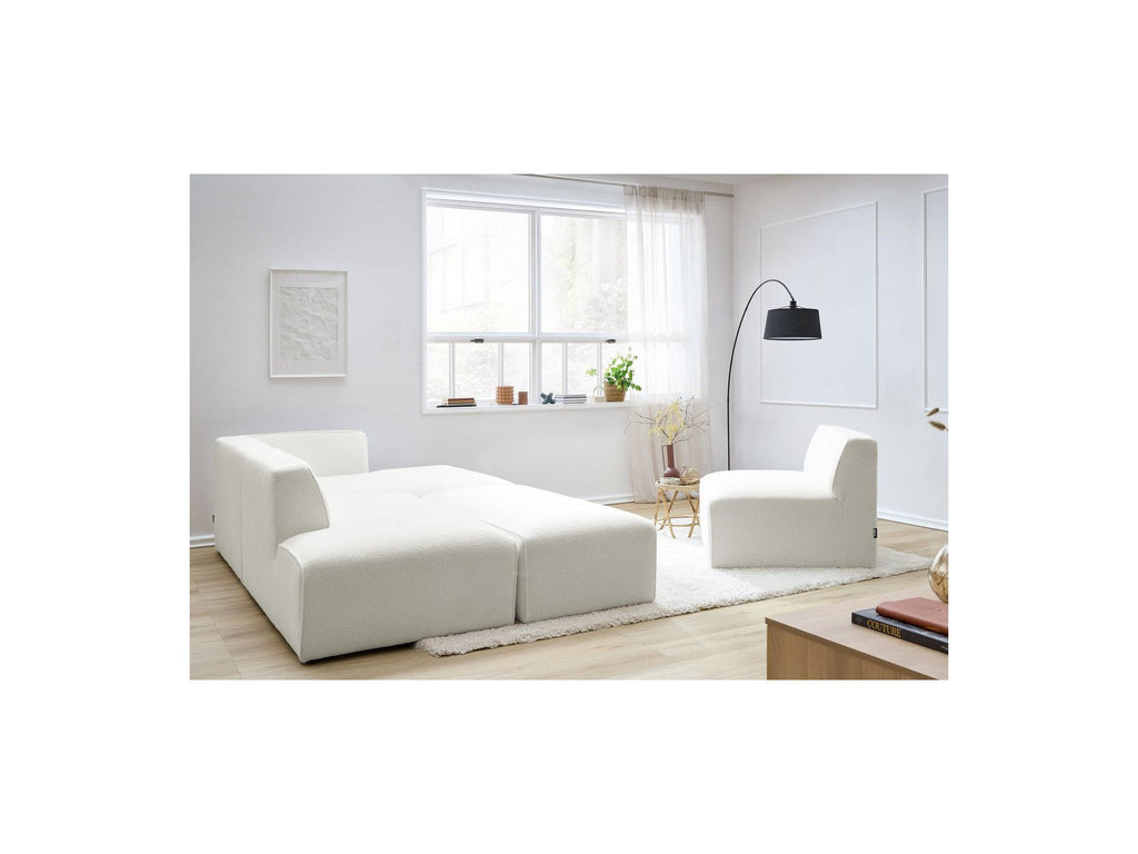 Megeve - Canapé D'Angle Fixe Modulable - Tissu Bouclette - Avec 1 Chauffeuse Et 1 Pouf - Angle Droit