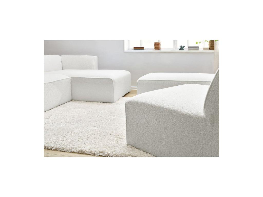 Megeve - Canapé D'Angle Fixe Modulable - Tissu Bouclette - Avec 1 Chauffeuse Et 1 Pouf - Angle Droit