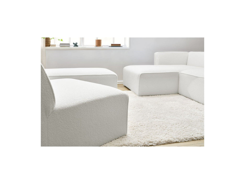 Megeve - Canapé D'Angle Fixe Modulable - Tissu Bouclette - Avec 1 Chauffeuse Et 1 Pouf - Angle Gauche