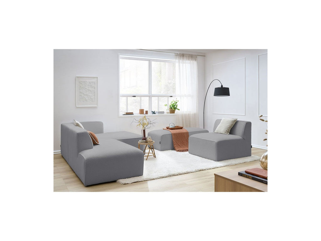 Megeve - Canapé D'Angle Fixe Modulable - Tissu Bouclette - Avec 1 Chauffeuse Et 1 Pouf - Angle Droit