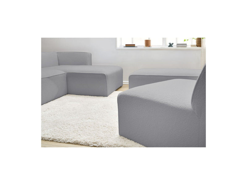 Canapé D'Angle Fixe Modulable - Megeve - Tissu Bouclette - Avec 1 Chauffeuse Et 1 Pouf - Angle Droit