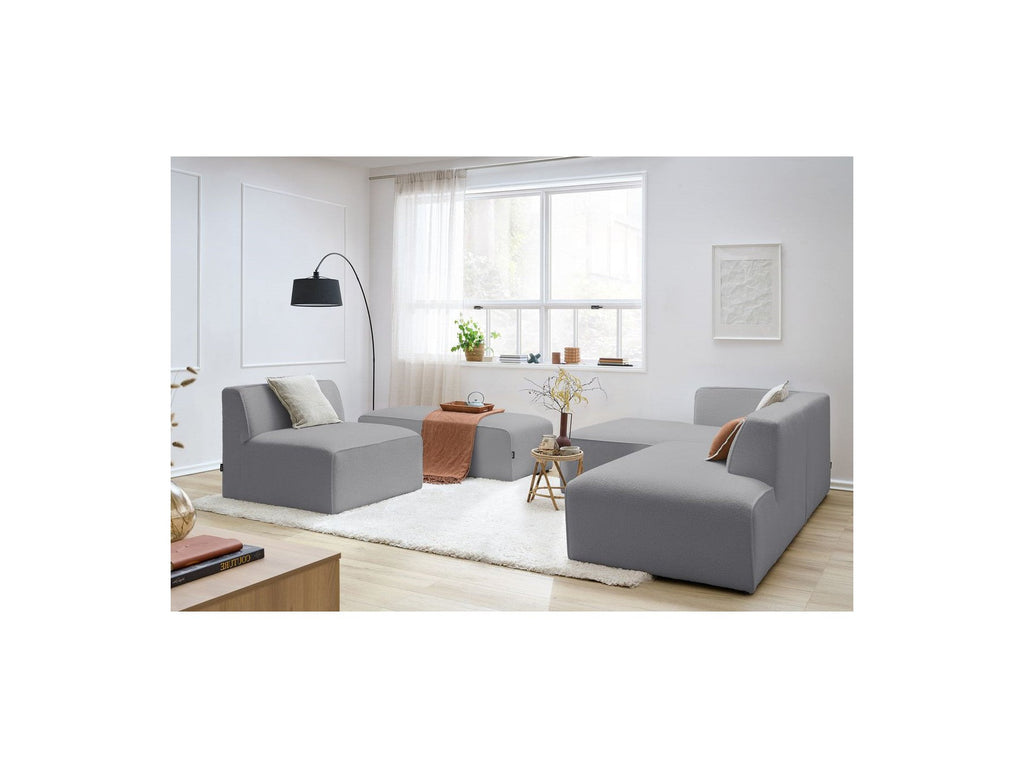 Megeve - Canapé D'Angle Fixe Modulable - Tissu Bouclette - Avec 1 Chauffeuse Et 1 Pouf - Angle Gauche