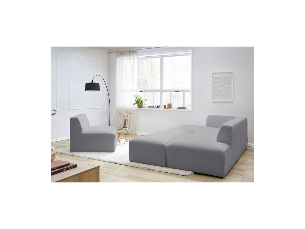 Megeve - Canapé D'Angle Fixe Modulable - Tissu Bouclette - Avec 1 Chauffeuse Et 1 Pouf - Angle Gauche