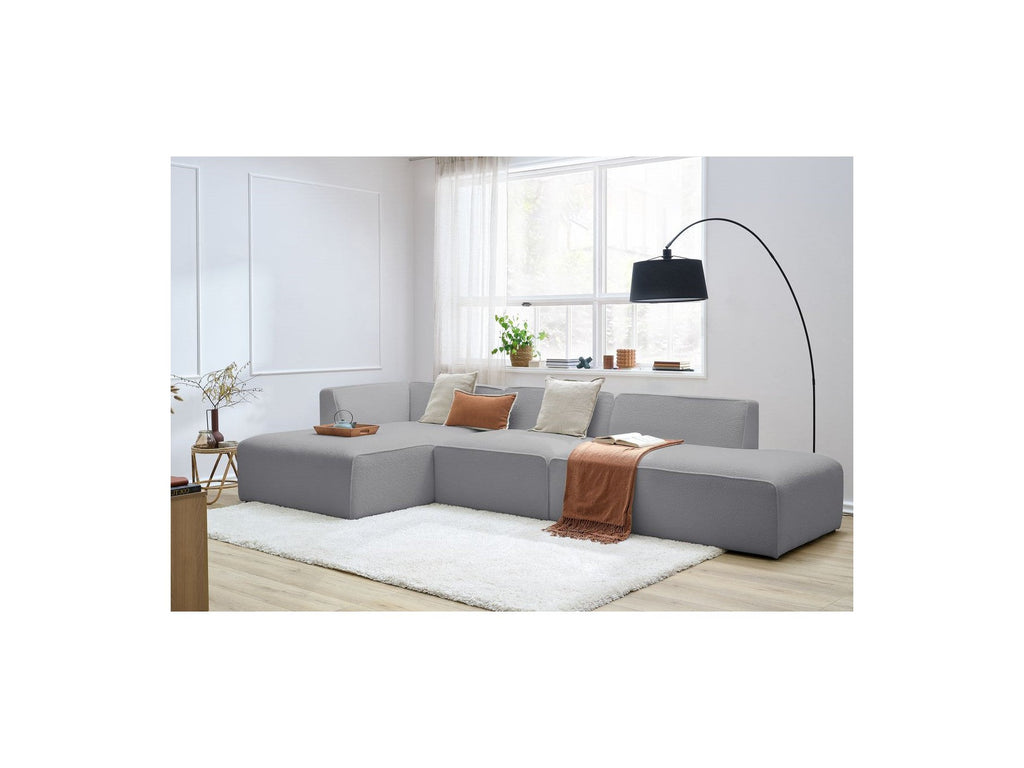 Megeve - Canapé D'Angle Fixe Modulable - Tissu Bouclette - Avec 1 Chauffeuse Et 1 Pouf - Angle Gauche