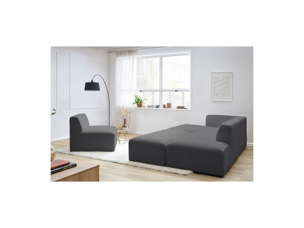 Megeve - Canapé D'Angle Fixe Modulable - Tissu Bouclette - Avec 1 Chauffeuse Et 1 Pouf - Angle Gauche