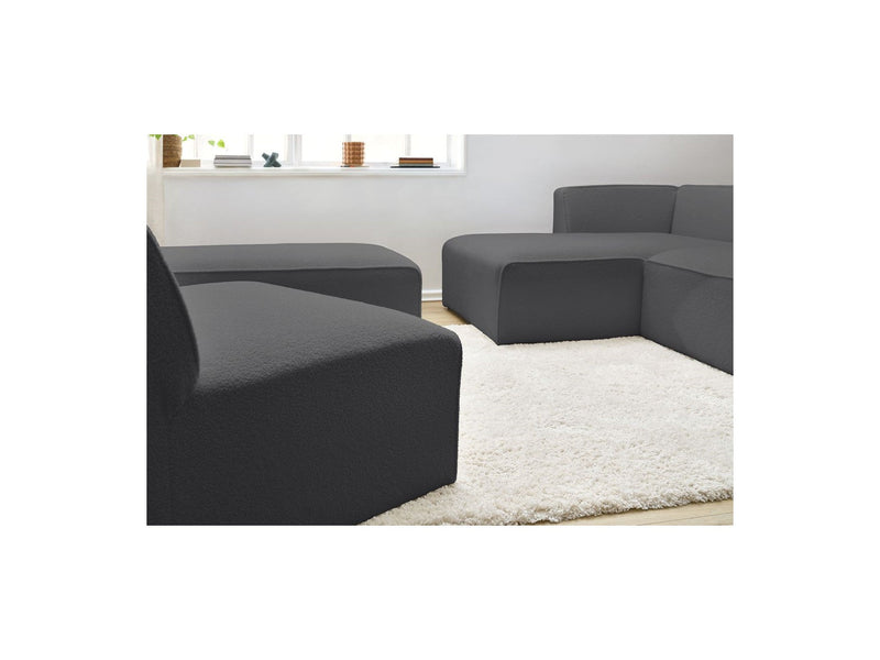 Canapé D'Angle Fixe Modulable - Megeve - Tissu Bouclette - Avec 1 Chauffeuse Et 1 Pouf - Angle Gauche