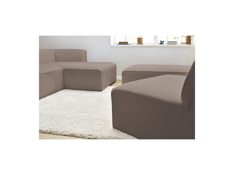 Canapé D'Angle Fixe Modulable - Megeve - Tissu Bouclette - Avec 1 Chauffeuse Et 1 Pouf - Angle Droit