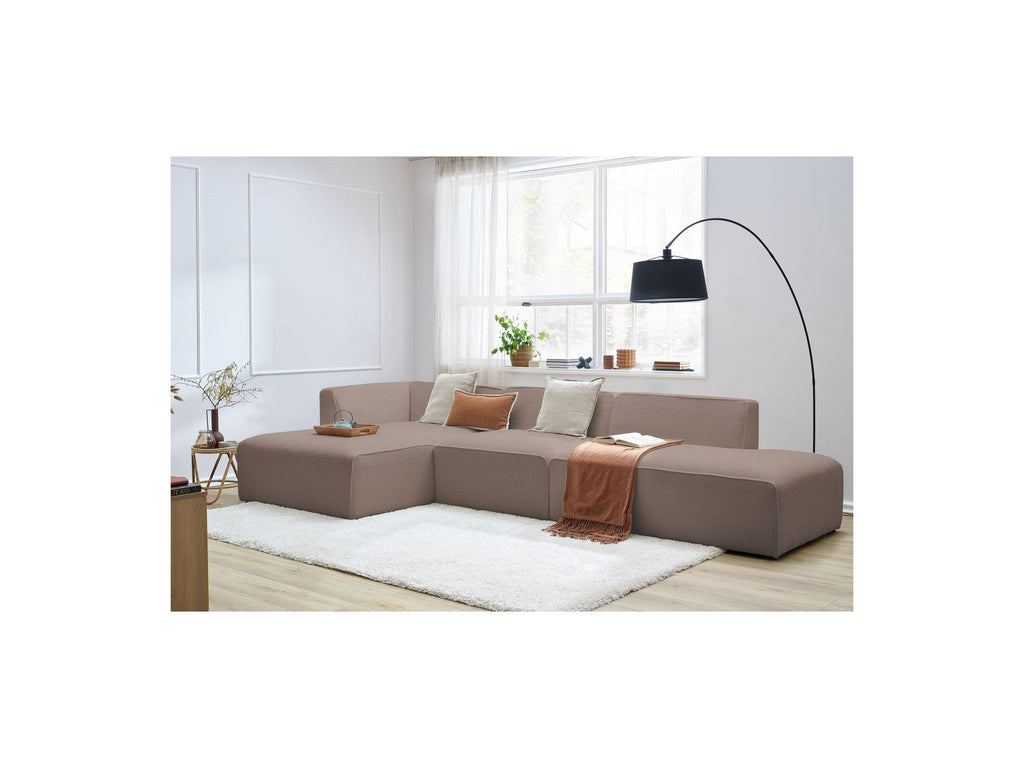 Megeve - Canapé D'Angle Fixe Modulable - Tissu Bouclette - Avec 1 Chauffeuse Et 1 Pouf - Angle Gauche