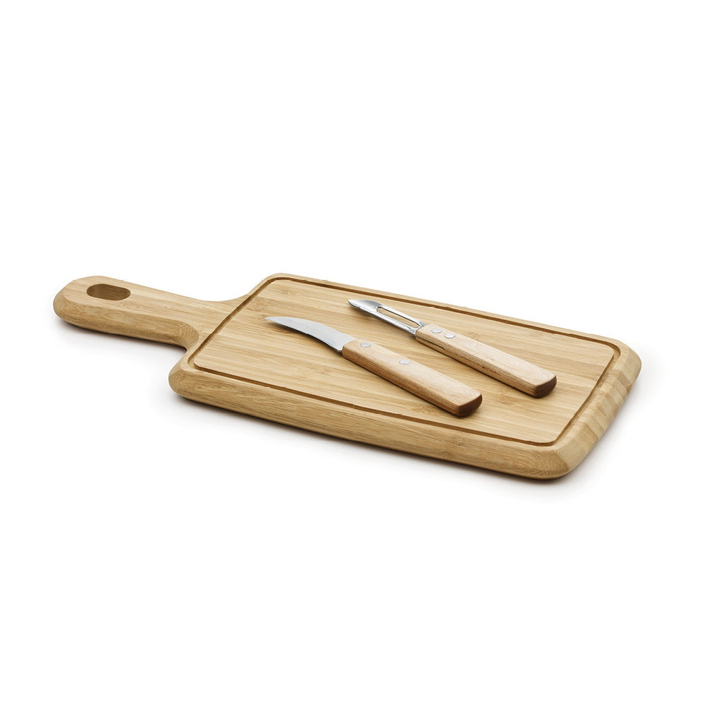 Set di 2 pelapatate e tagliere - marrone chiaro