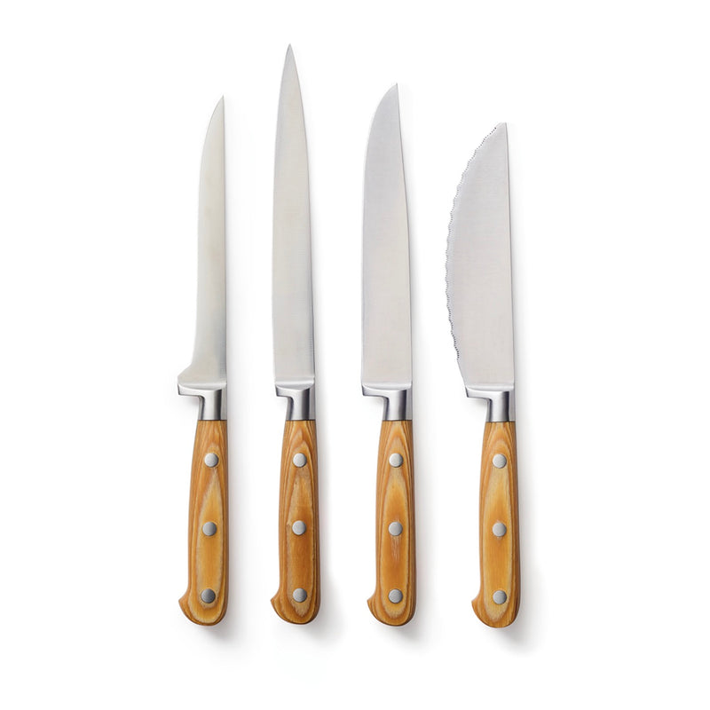 Set De Couteau À Désosser + Couteau À Découper + Couteau Trancheur + Couteau À Pizza - Brun Clair