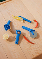 Kitchenware Studio - Pack De 4 Ustensiles De Cuisine Avec Support En Bois - Bleu Cobalt