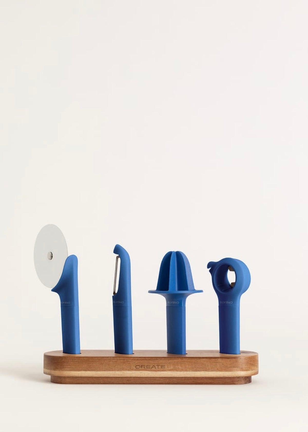Kitchenware Studio - Pack De 4 Ustensiles De Cuisine Avec Support En Bois - Bleu Cobalt