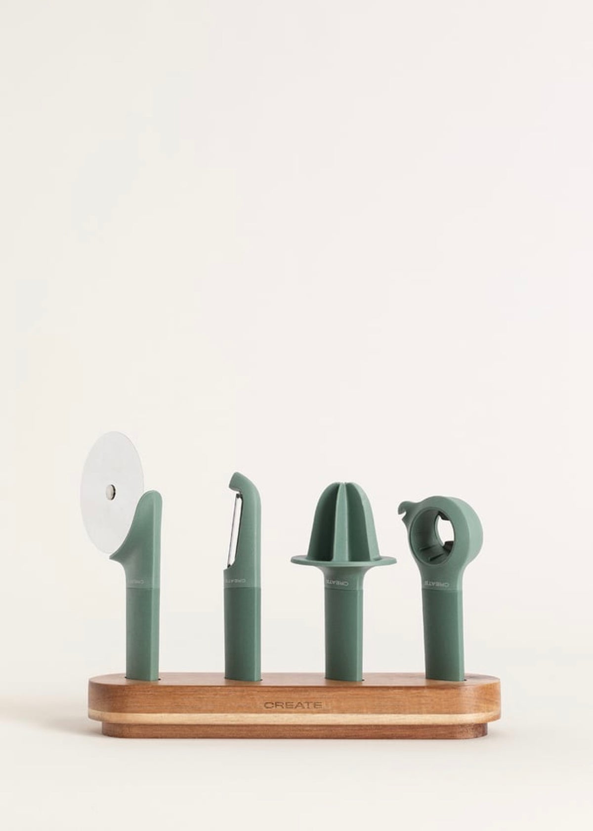 Kitchenware Studio - Pack of 4 Kitchen Utensils with Wooden Stand - Sage