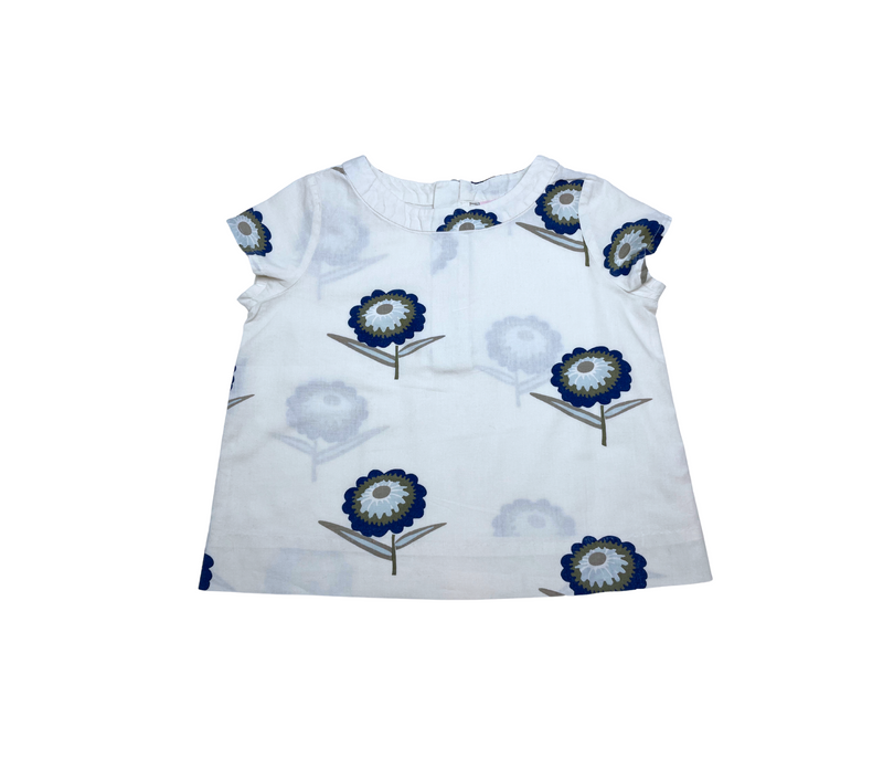 Bonpoint - Blouse Blanche À Fleurs Bleues - 4 Ans