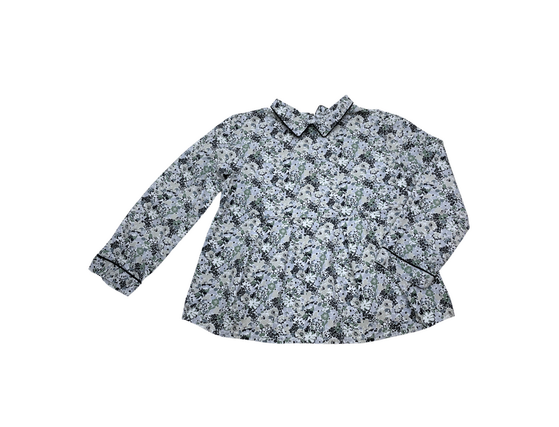 Bonpoint - Blouse Fleurie Bleue Et Grise - 4 Ans