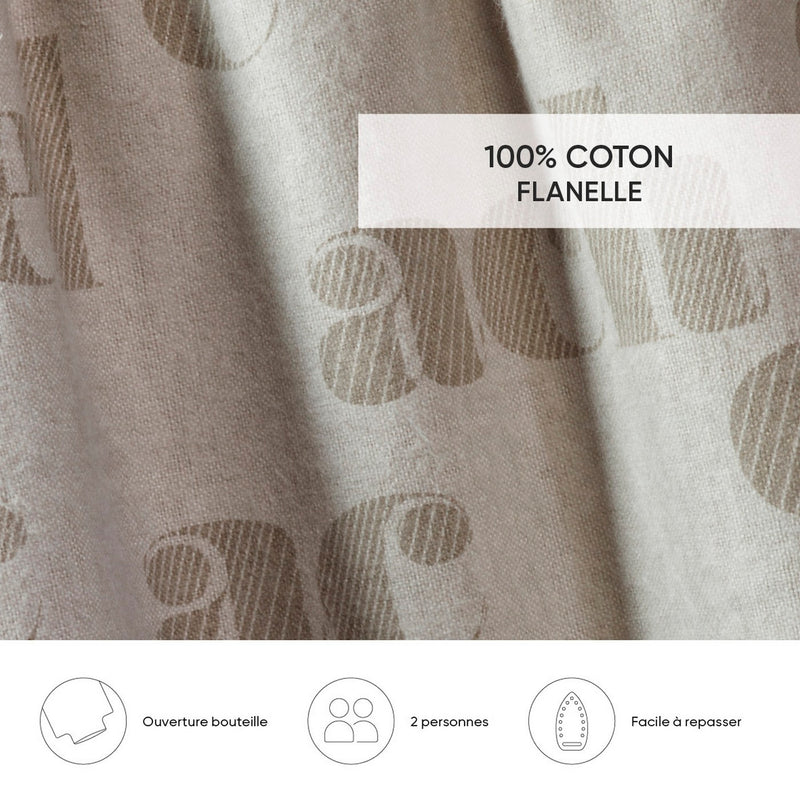 Signature - Housse De Couette + 1 Ou 2 Taie(S) D'Oreiller Flanelle Signature Taupe