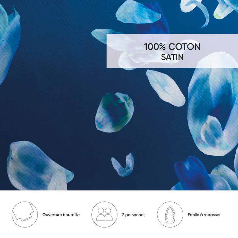 Aurore - Housse De Couette + 1 Ou 2 Taie(S) D'Oreiller Satin De Coton Aurore Bleu