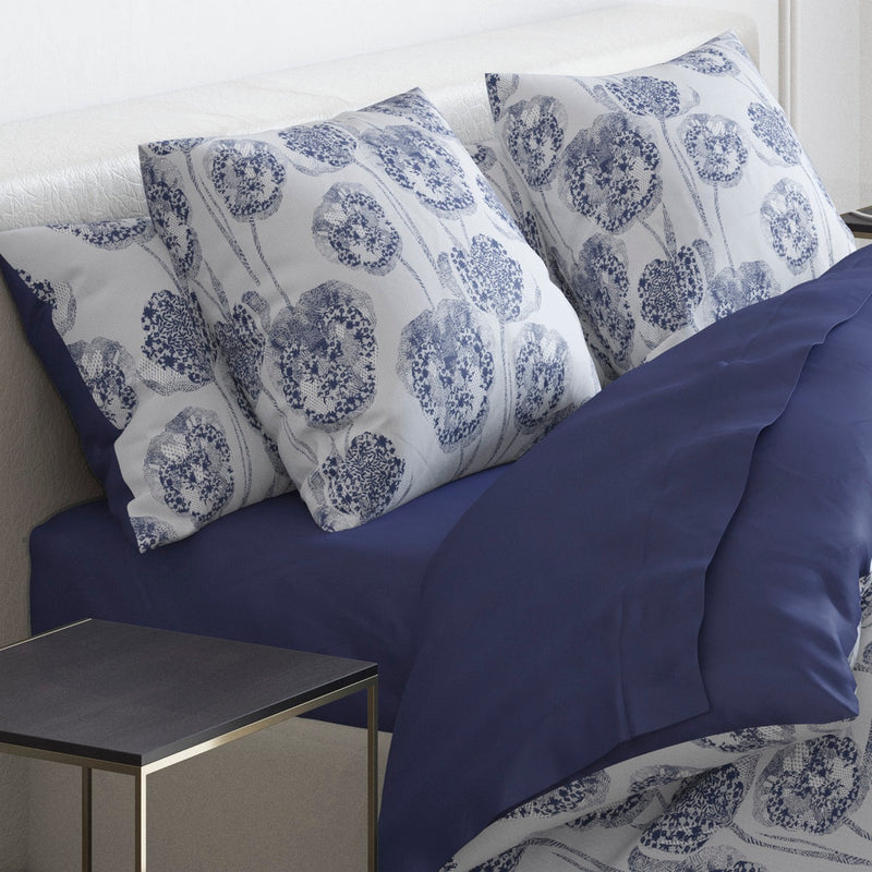 Lace - Drap-Housse Satin De Coton Uni Bleu Marine
