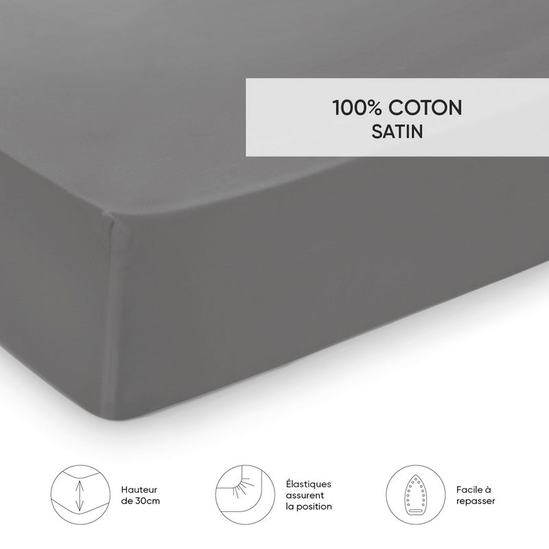 Uni - Drap-Housse Satin De Coton Uni Gris Clair