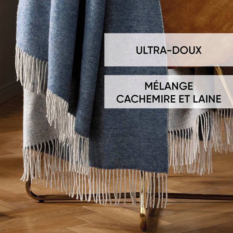 Plaid Tissé Cachemire - Bleu Foncé/Gris Clair