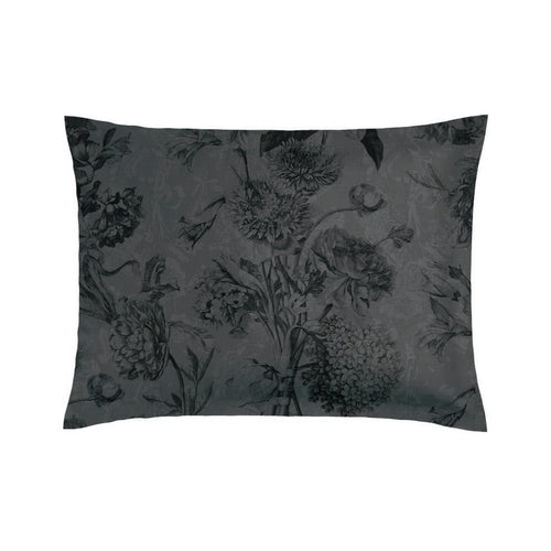 Flore - Set De 2 Taies D'Oreiller Satin De Coton Flore Noir / Gris