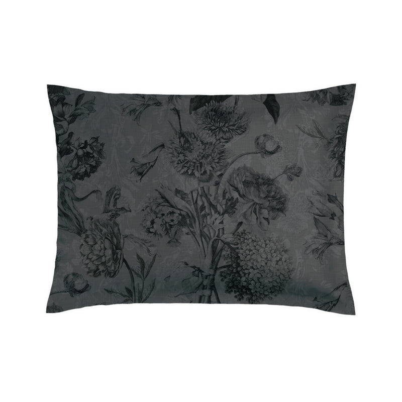 Flore - Set De 2 Taies D'Oreiller Satin De Coton Flore Noir / Gris