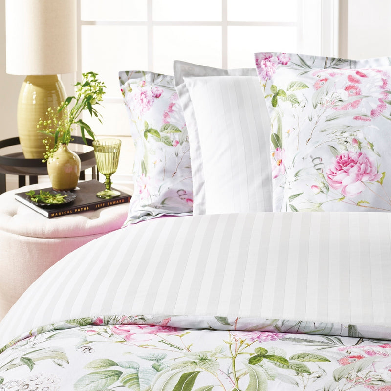 Jardin De Roses - Set De 2 Taies D'Oreiller Satin De Coton Jardin De Roses Vert Thym