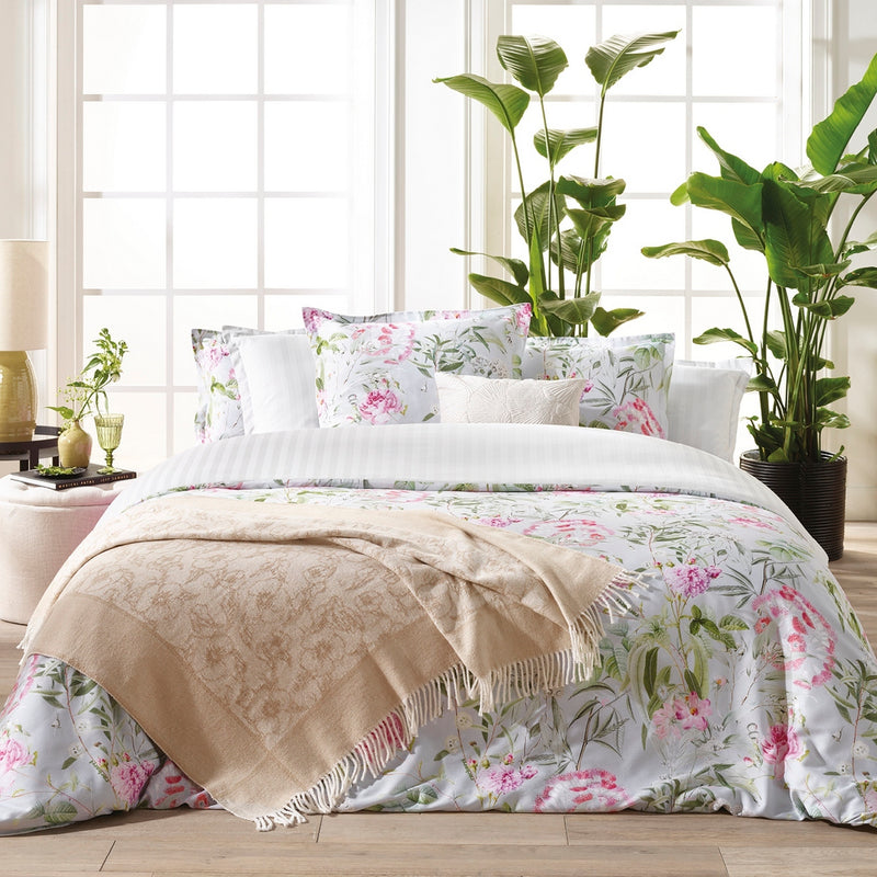 Jardin De Roses - Set De 2 Taies D'Oreiller Satin De Coton Jardin De Roses Vert Thym