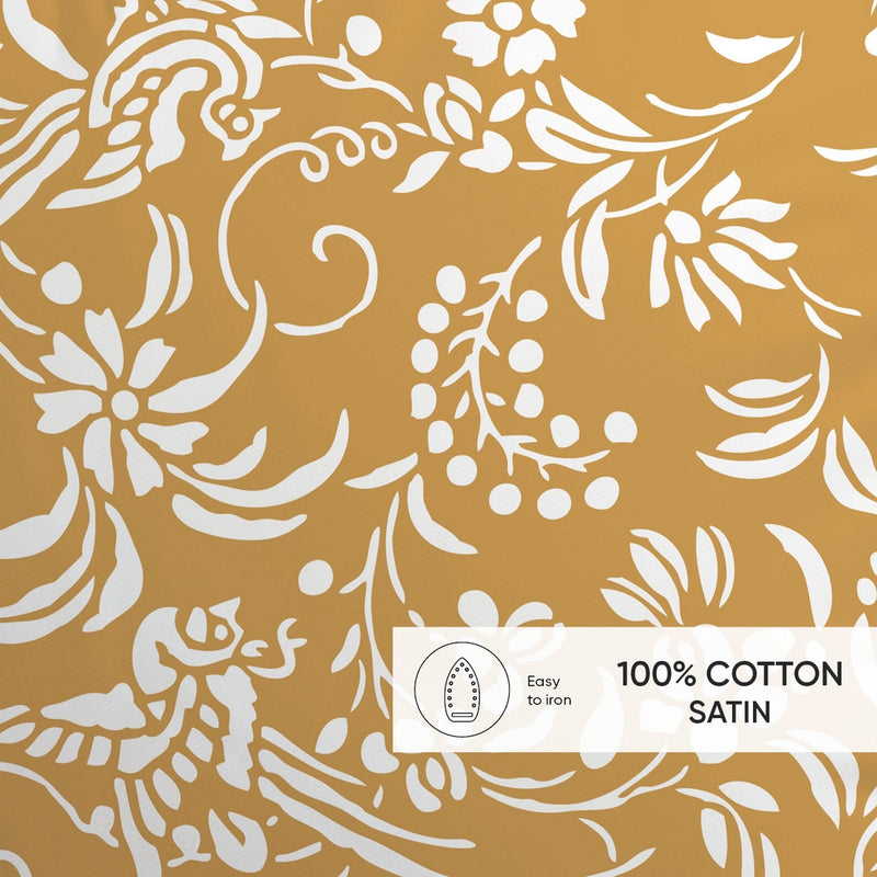 Birds - Taie D'Oreiller Satin De Coton Birds Jaune